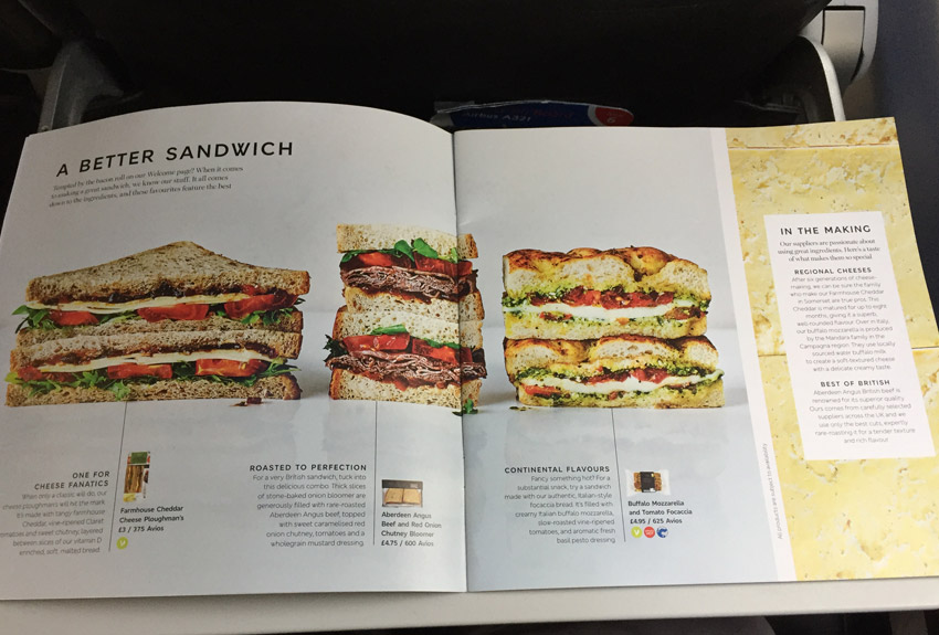 British Airways buy onboard menu